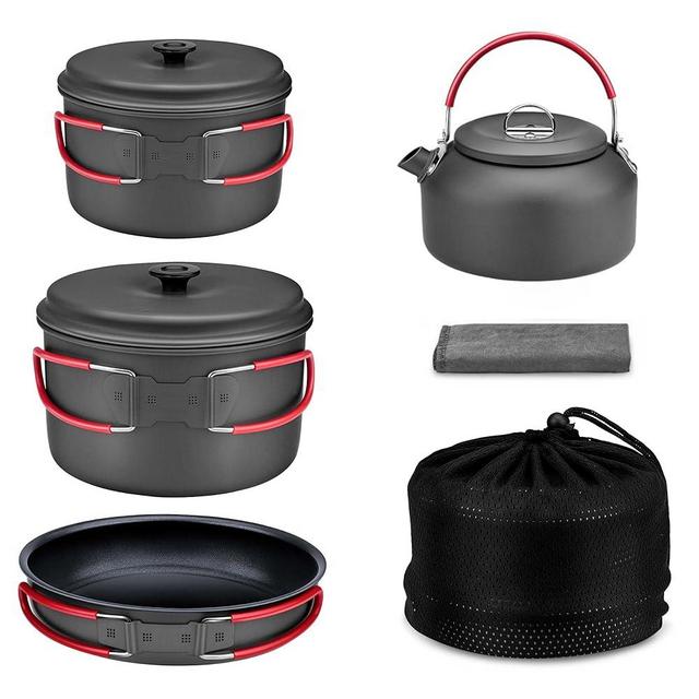 ALOCS Camping Cookware Set,Durable Aluminum Camping Cooking Set, Compact Camping Pots and Pans Set with Kettle, Non-Stick Camping Pan Camping Essentials for Outdoor Cooking, Hiking, and Picnics.