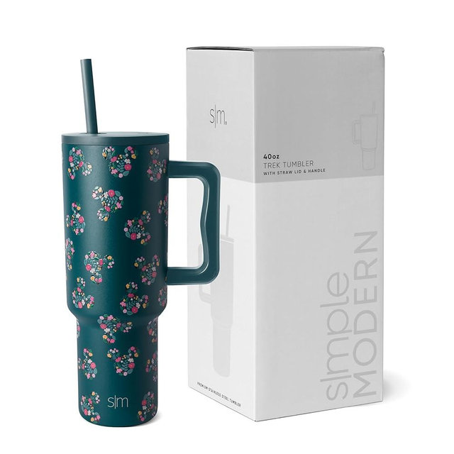 Simple Modern Disney 40 oz Tumbler with Handle and Straw Lid | Insulated Reusable Stainless Steel Water Bottle Travel Mug | Gifts for Women Her | Trek Collection | 40oz | Mickey Mouse Floral Riptide