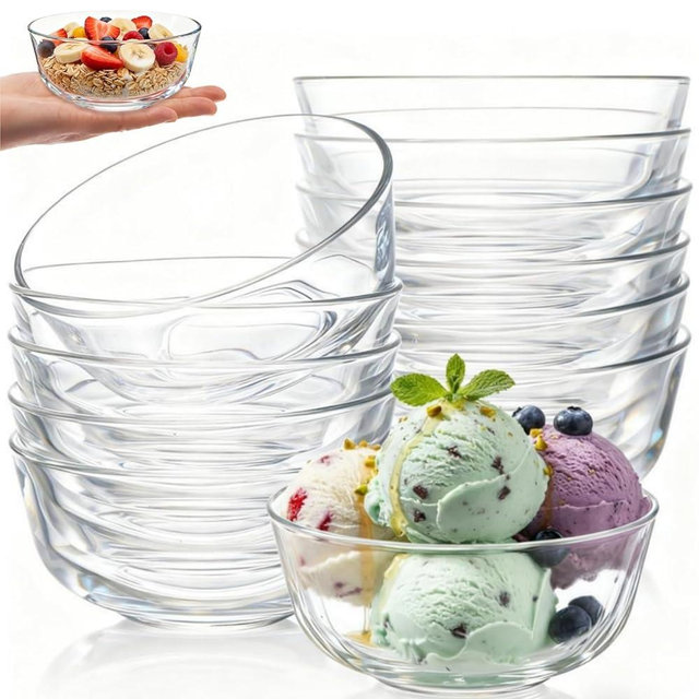 Nagpew 12 Pieces Small Glass Bowl Set, 10 oz Clear Prep Dessert Bowls for Kitchen, Stackable Snack Serving Side Dishes for Ice Cream, Dipping, Sauce, Nuts
