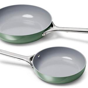 Caraway Fry Pan Duo - Nonstick Ceramic Frying Pan (8" & 10.5”) - Non Toxic, PTFE & PFOA Free - Oven Safe & Compatible with All Stovetops (Gas, Electric & Induction) - Sage