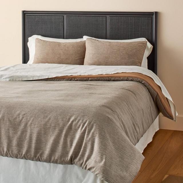 3pc King Heathered Stripe Duvet Cover Bedding Set Brown - Hearth & Hand™ with Magnolia