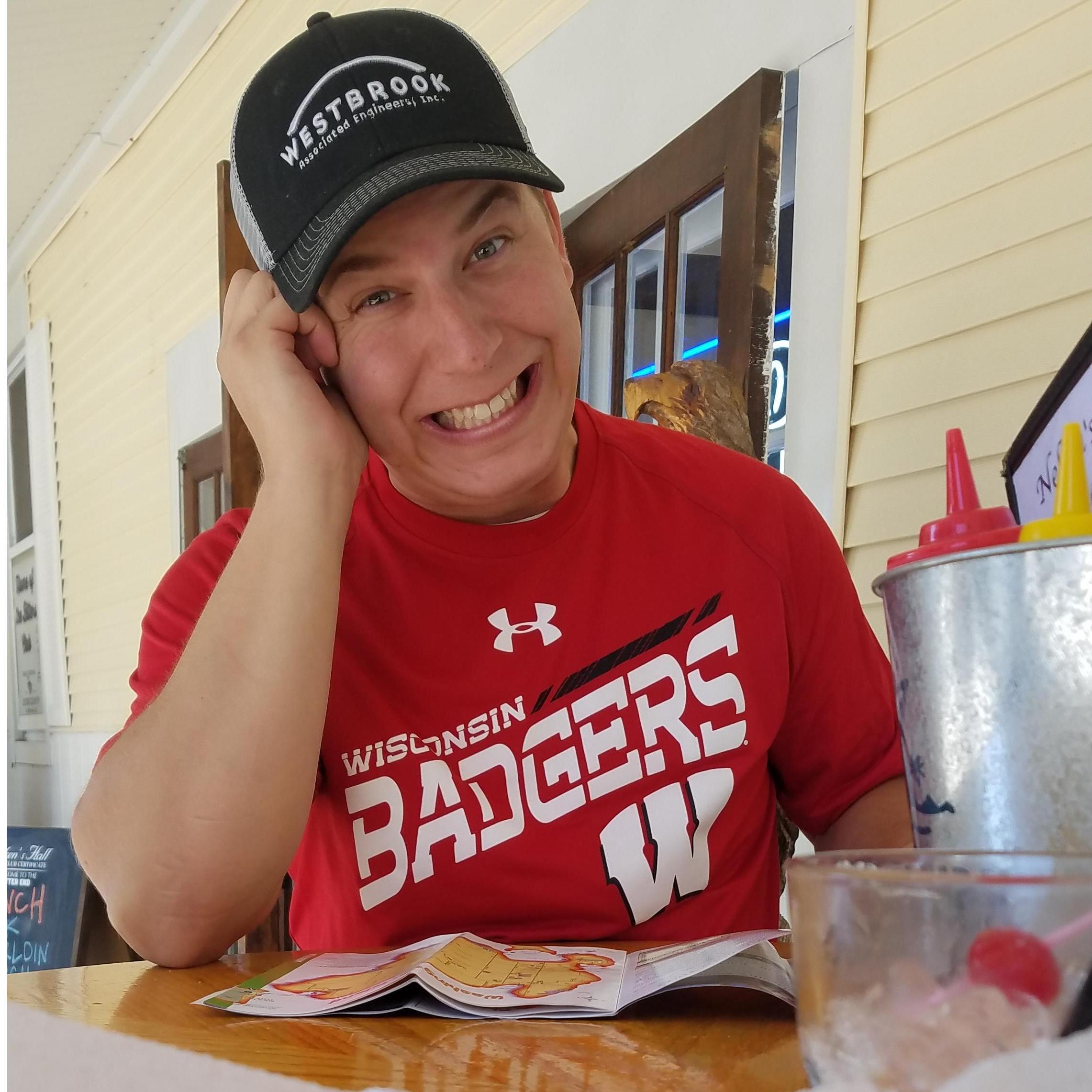 When we took a day trip to Washington Island, Door County. A picture of Kyle while waiting for our lunch.
