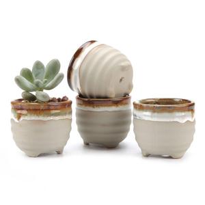 T4U 2.25 Inch Ceramic Flowing glaze solid Gray Base Serial Ring Form Shape succulent Plant Pot/Cactus Plant Pot Flower Pot/Container/Planter Package 1 Pack of 4