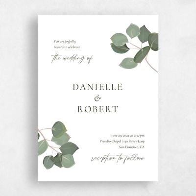 White Greenery Wedding Invitation - Bransford Portrait