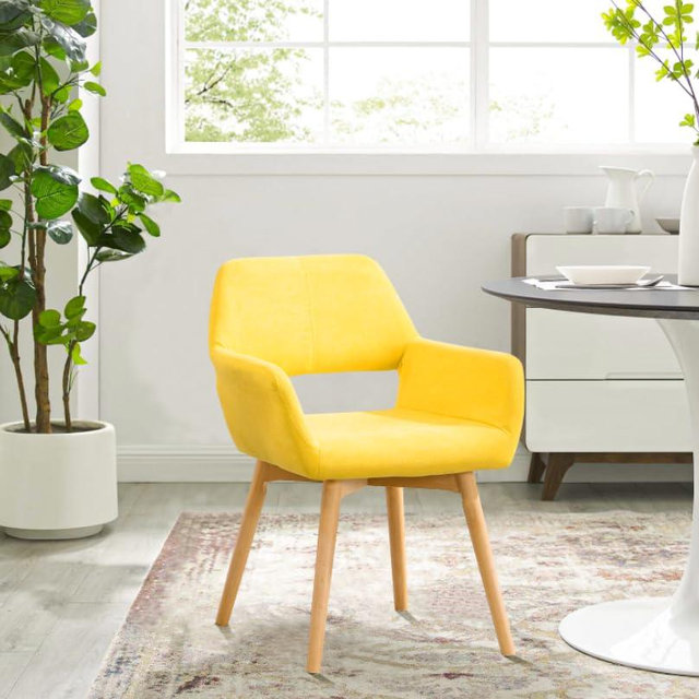 YEEFY Desk Chair No Wheels Vanity Chair Comfy Accent Chair for Living Dining Room Bedroom Home Office Mid Century Modern Upholstered Armchair(Yellow, 1)