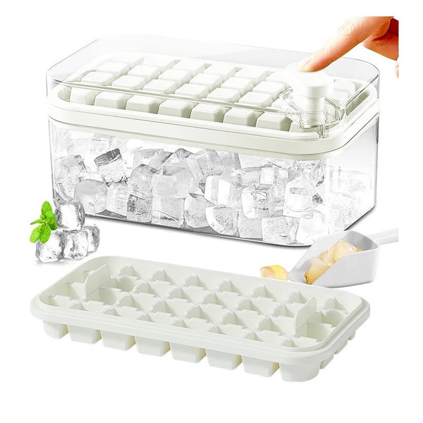 Ice Cube Tray with Lid and Bin, 2 Pack for Freezer, 64 Pcs Ice Cube Mold (White)