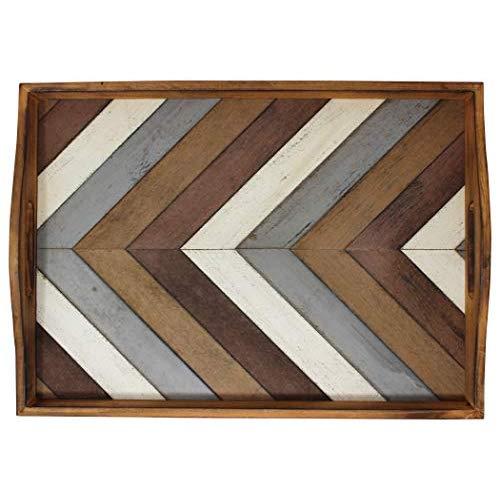 Decorative Vintage Wood Serving Tray For Coffee Table or Ottoman – Rustic Breakfast Tray – Perfect Trays For Kitchen, Dining Room, or Living Room – Farmhouse Platter w/Handles – Multi-Color