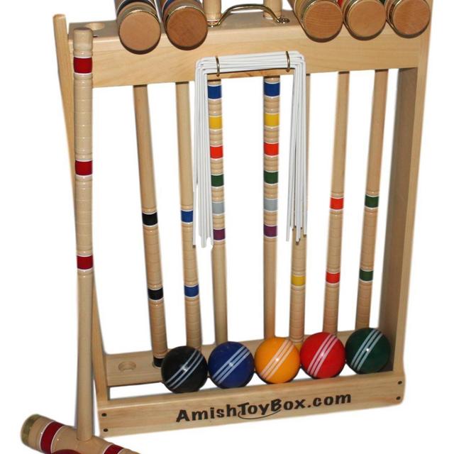 Amish-Crafted Deluxe Maple-Wood Croquet Game Set, 6 Player Set (32&quot; Handles)