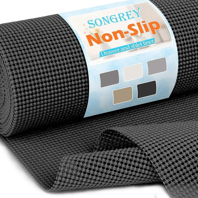 Songrey Non-Adhesive Drawer and Shelf Liner, Non Slip Cabinet Liners, Protect Kitchen Cupboard, Bathroom Drawers, Breathable, Thick Strong Grip mat (12IN x 30FT, Black)