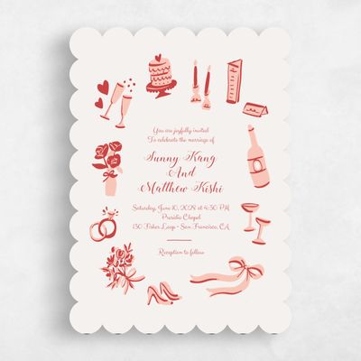 Red Scalloped Wedding Invitation - Remi Portrait
