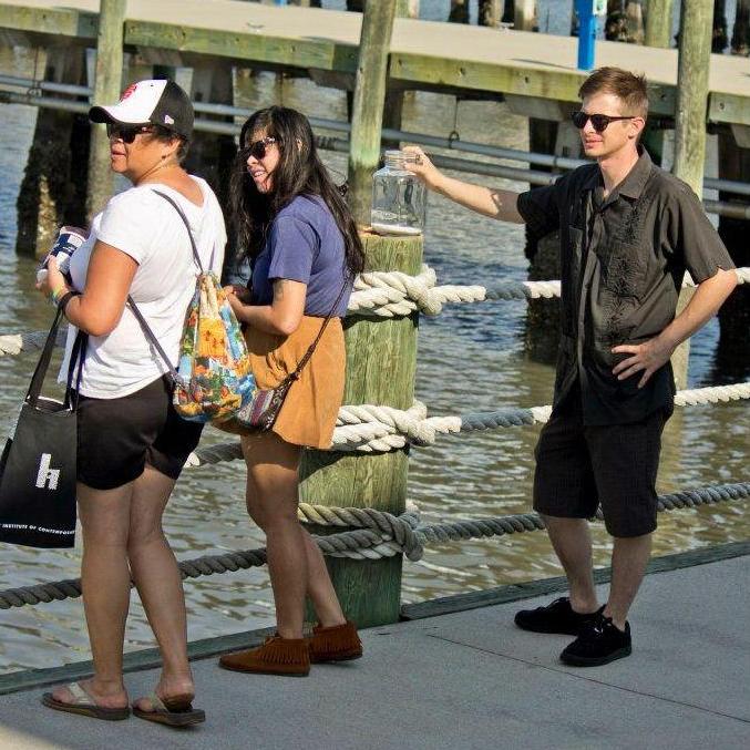 With mom on a dock. I think we are releasing salt into the sea.
