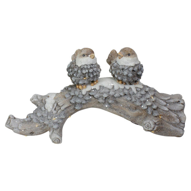 Northlight LED Lighted Rustic Glittered Birds on a Snowy Log Christmas Decoration - 18"