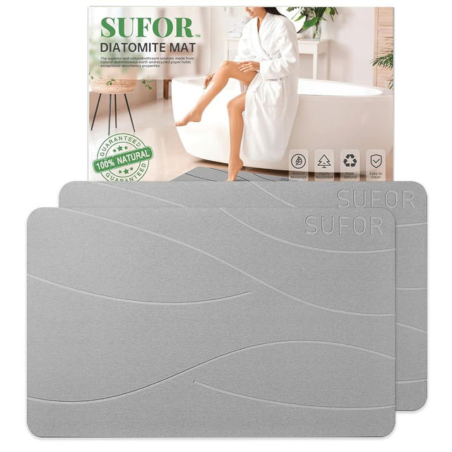 2Pack Stone Bath Mat, Diatomaceous Earth Shower Mat, Non-Slip Super Absorbent Quick Drying Bathroom Floor Mat, Natural, Easy to Clean (Cloudy Gray, 23.62 * 15.43)