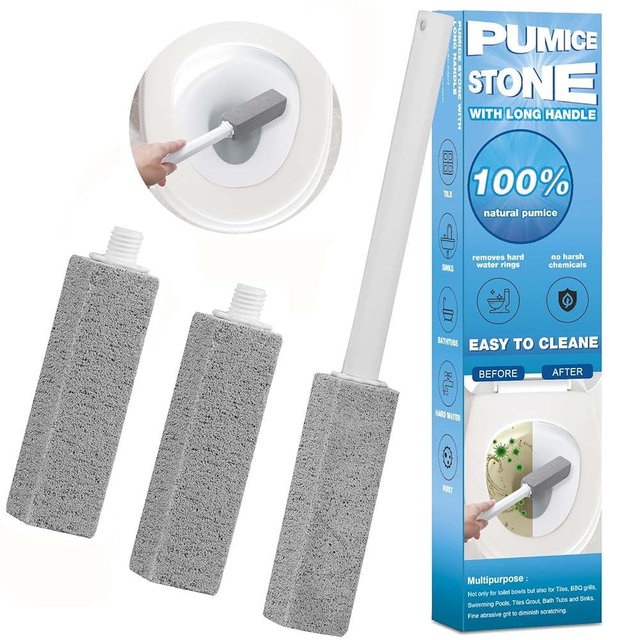 3 Packs Pumice Cleaning Stone with Extra Long Handle, Pumice Stone for Toilet Bowl Clean for Cleaning Toilets, Bathtubs, Grills, Swimming Pools, Sinks