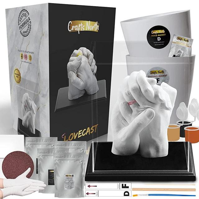CraftsNorth Hand Casting DIY Kit for Couples | Complete kit with Acrylic Display, Wooden Base, and Step-by-Step Guide to Create a Perfect Hand molding Gift