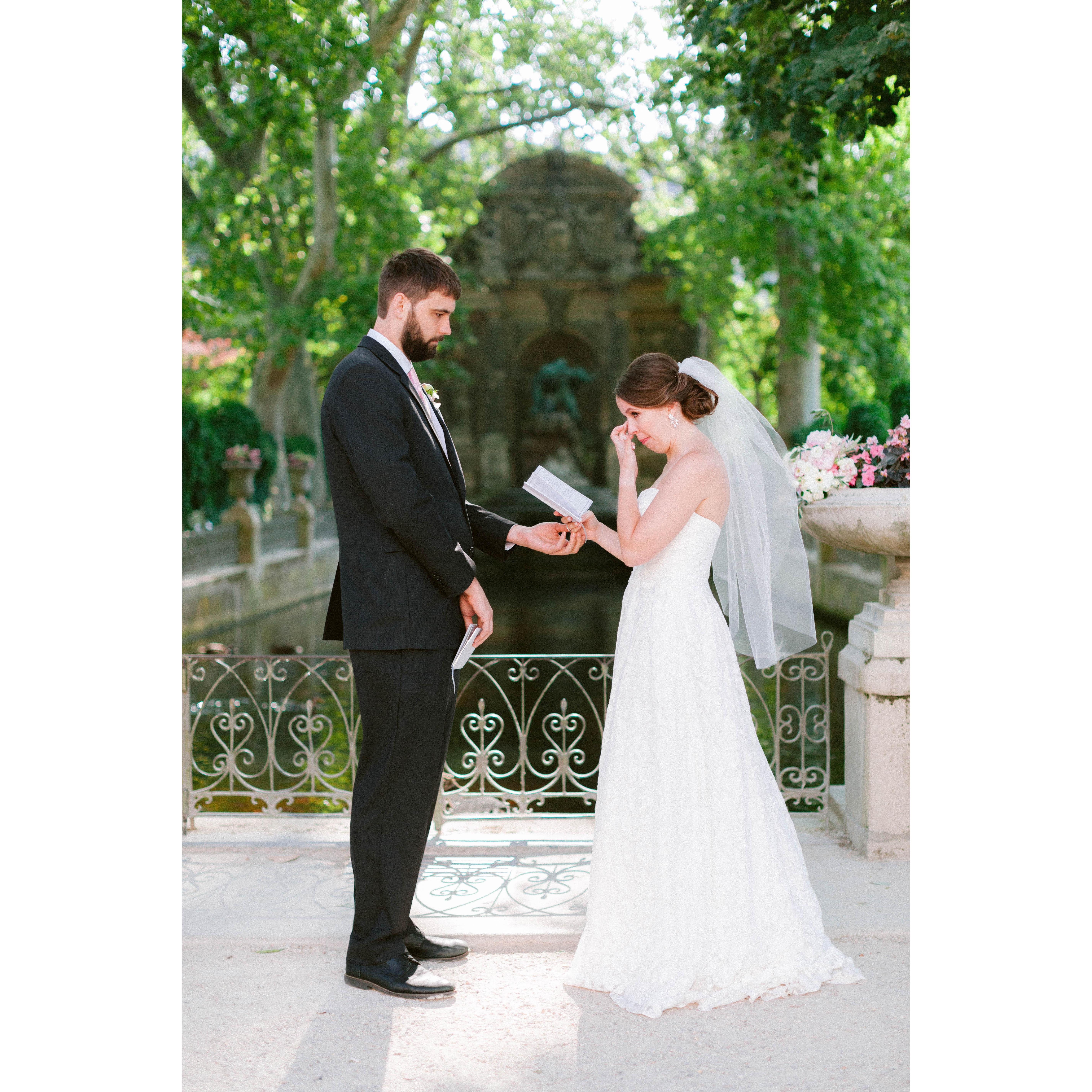 I cried when reading my vows. Grant didn't. Jerk.