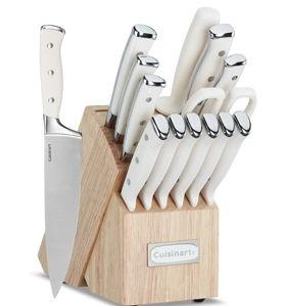 Cuisinart 15-Piece Knife Set with Block, High Carbon Stainless Steel, Forged Triple Rivet, Natural C77CTR-15P