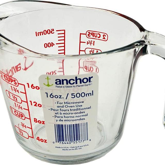 Anchor Hocking 2 Cup (16 Ounce) Glass Measuring Cup, clear glass with red lettering (Anc-9439)
