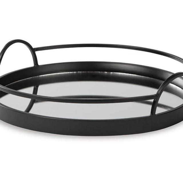 Signature Design by Ashley Adria Contemporary Metal Serving Tray with Mirrored Base, Black
