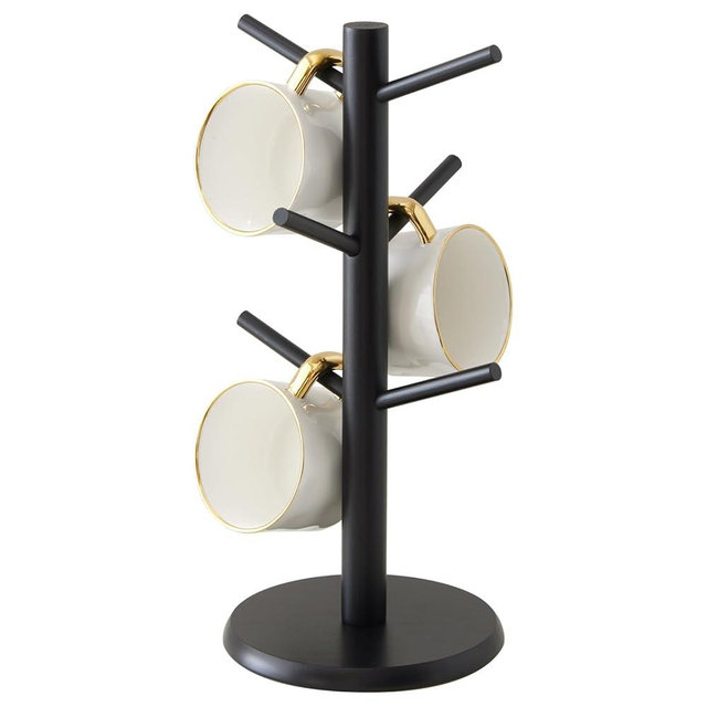 Kitsanery Mug Holder Tree, Coffee Cup Holder，Coffee Mug Tree with 6 Hooks,Home Storage Mug Hooks (Black)