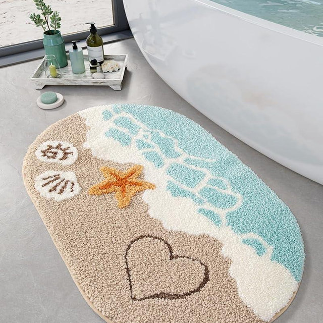 LUMI Beach Bathroom Rugs, Soft and Absorbent Beach Rug,Non-Slip Backing, Ideal for Bathroom, Kitchen and Entryway Decor,Sea Beach Starfish Shell Bath Decor,22"x34"