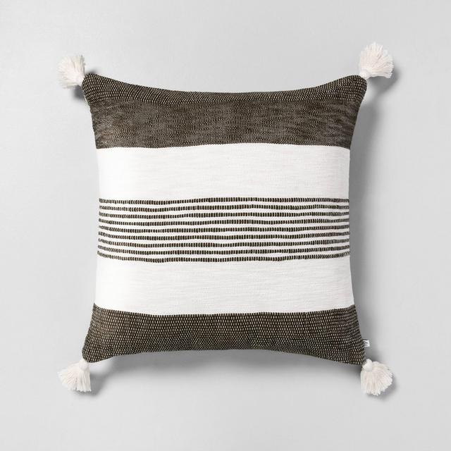 24" x 24" Center Stripe Tassel Oversized Decor Pillow Dark Green - Hearth & Hand™ with Magnolia