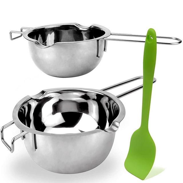 2 Pack Stainless Steel Double Boiler Melting Pot with Silicone Spatula for Butter for Chocolate Candy Butter Cheese Caramel Candle (480ML and 1000 ML)