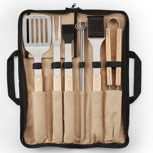 Wood-Handled 9-Piece Barbecue Tool Set