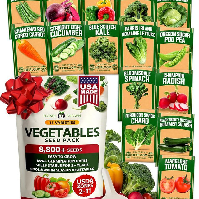 HOME GROWN 15 Variety Survival Seed Vault 7,000+ Heirloom Non-GMO Vegetable Seeds for Planting, High Germination, Complete Garden Starter Kit, Prepper Survival Gear, Indoor Outdoor