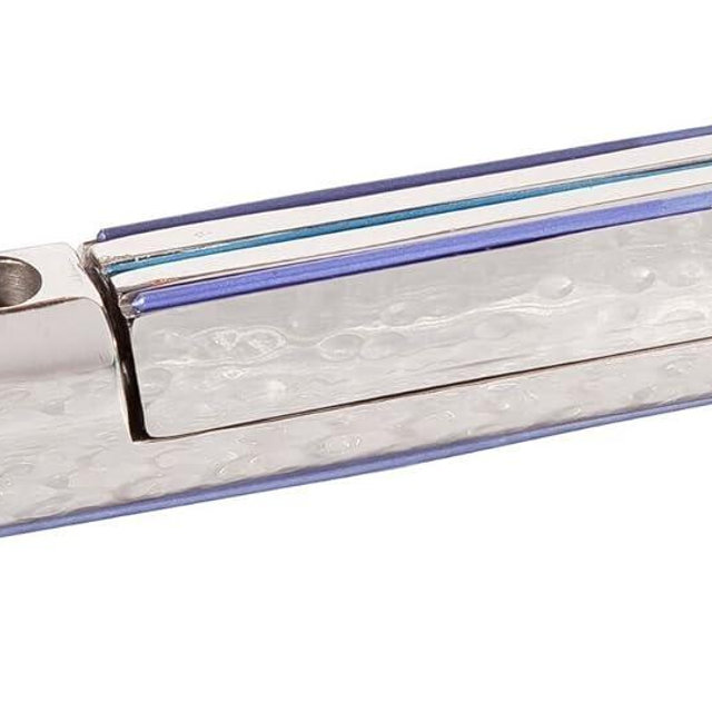 Yair Emanuel Folding Travel Hanukkah Chanukah Menorah Hammered Metal Shades of Blue (HTM-2)