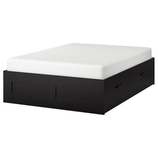 Bed frame with storage, black/Luröy,