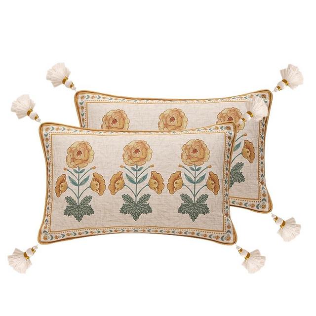 patdrea Designer Throw Pillow Covers for Couch 12"x20",Vintage French Soft Linen Pillows Cover with Beige Daisy Floral Pattern,Farmhouse Decorative Cushion for Bed,Living Room,Outdoor,Set of 2