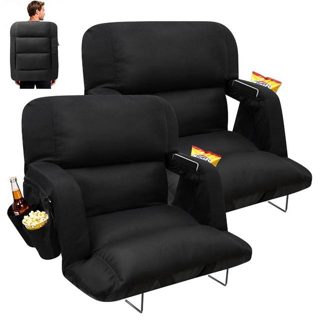 DEKEMASTER Stadium Seats with Back Support, Exclusive Sofa Style Design 23inch Wide Bleacher Chairs with Extra Thick Back and Cushion, 6 Reclining Positions for Sport Events Camping