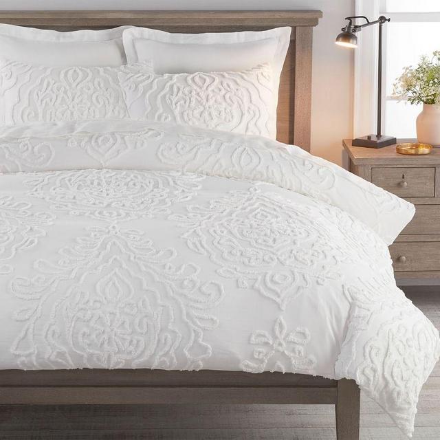 Renee Candlewick Sateen Duvet Cover, King/Cal King, White