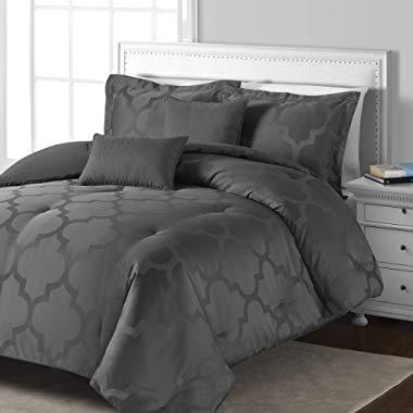 Comfy Bedding Lantern Jacquard Microfiber 5-Piece Comforter Set (Grey, Queen 5-Piece)