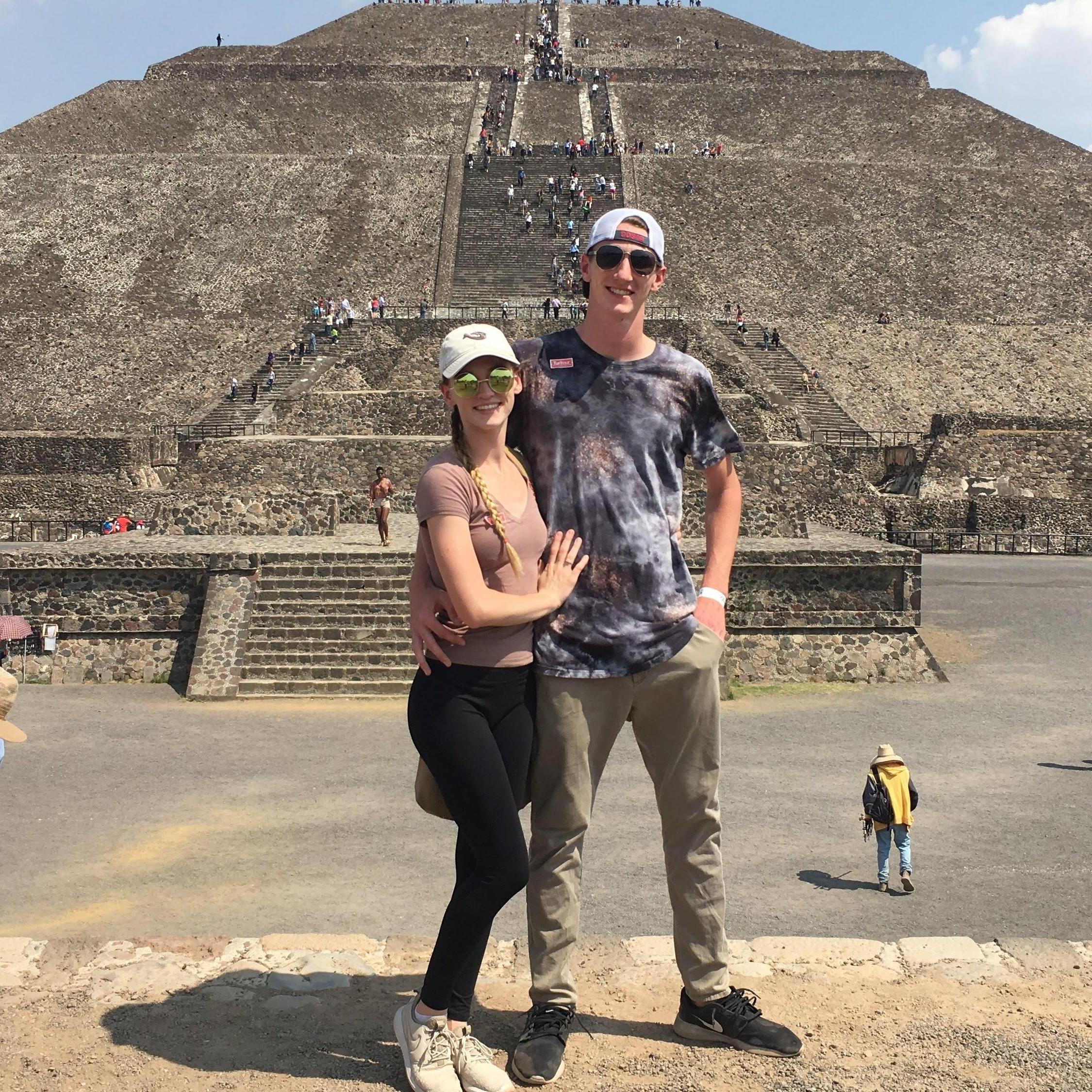 In 2018 we celebrated our third anniversary in Mexico City! Here we are at Teotihuacan, where we climbed our first pyramid together.