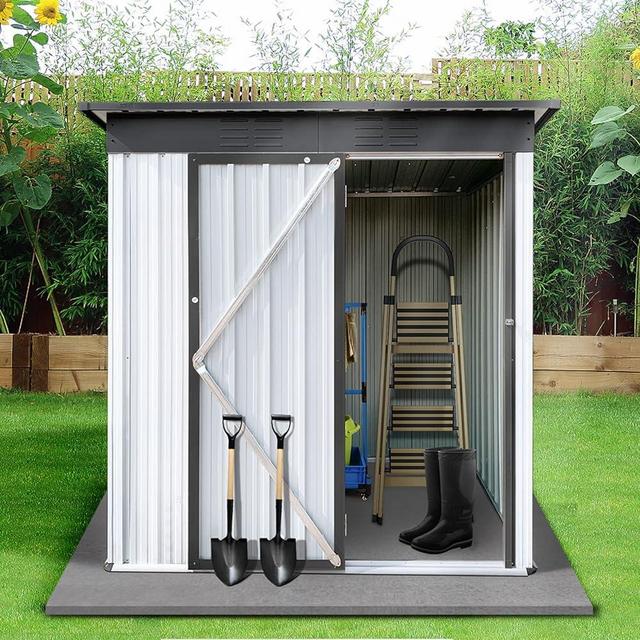 Lyromix 5' × 3' Metal Outdoor Storage Shed with Door & Lock, Waterproof Garden Storage Tool Shed for Backyard Patio,White-Dark Grey