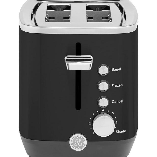 GE 2 Slice Black Stainless Steel Toaster, Extra Wide Slots for Toasting Bagels, Breads, Waffles & More, 7 Adjustable Shade Settings, Removable Crumb Tray, Countertop Kitchen Essentials, 850 Watts