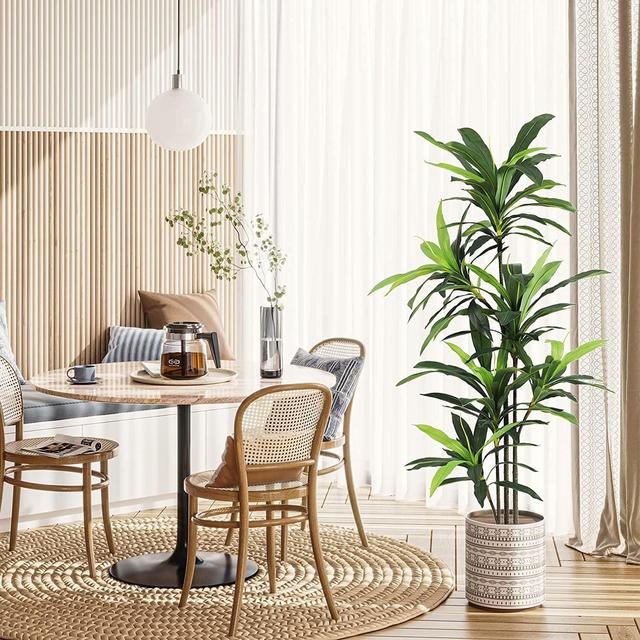 5ft Faux Dracaena Silk Plant, Artificial Evergreen Dracaena Fake Yucca Palm Trees in Pot for Living Room Home Office Indoor Decor