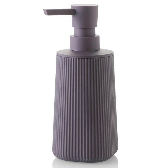 Small Soap Dispenser for Bathroom and Kitchen, Modern Farmhouse Striped Style Plastic Hand Soap Dish Soap Dispenser with Pump Matte Purple