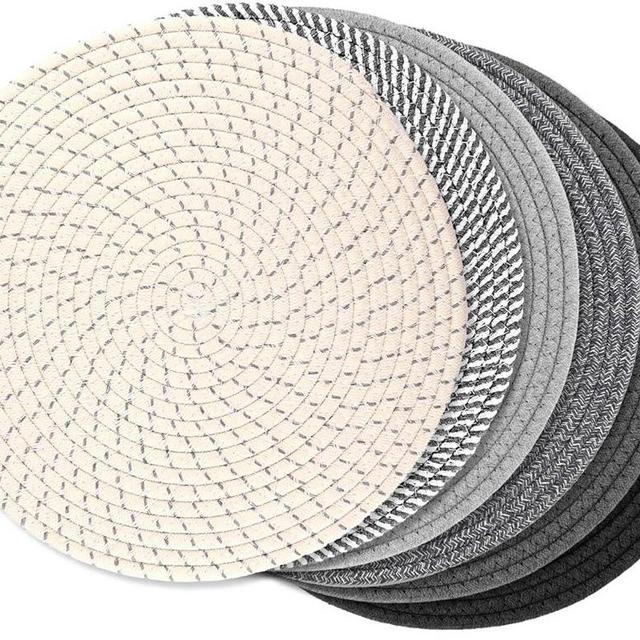 Billbotk Cotton Round Placemats Set of 6, 13 Inches Hot Pads for Kitchen, Trivets for Hot Dishes, Pots and Pans, Pot Holders for Kitchen Essentials, Table Mats for Decorations