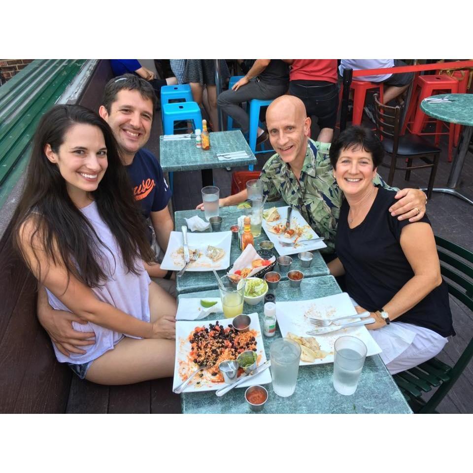 With my Aunt Donna (our officiant) and my Uncle Geoff recreating our first date at The Heights Bar & Grill in Morningside Heights. Nachos and margaritas for everyone!