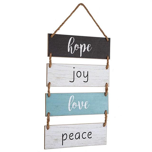 Yankario Rustic Farmhouse Wall Decor Sign for Living Room Bedroom Bathroom Kitchen Office or More - Wood Wall Rope Hanging Decoration Sign Hope Joy Love Peace