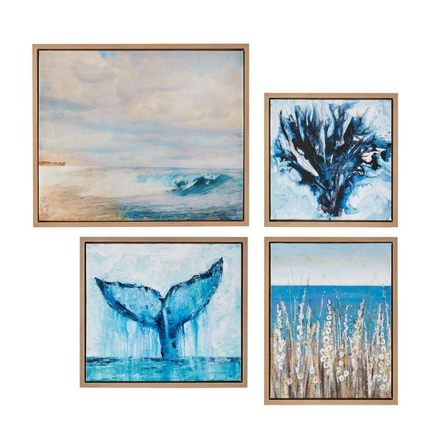 Seascape Gel Coat Framed Canvas 4pc Set Blue 19.6"x15.6"