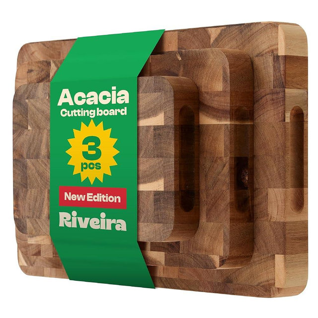 Riveira Acacia Wood Cutting Board – Versatile and Durable: Set Of 3 Pcs Rectangular Wooden Cutting Board – Natural Wooden Cutting Boards For Kitchen – Complete Acacia Wooden Chopping Board