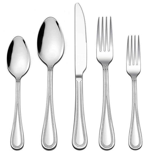 LIANYU 20-Piece Silverware Set, Stainless Steel Flatware Set for 4, Fancy Cutlery Eating Utensils with Pearled Edge, Home Kitchen Restaurant Tableware Include Knives Spoons Forks, Dishwasher Safe