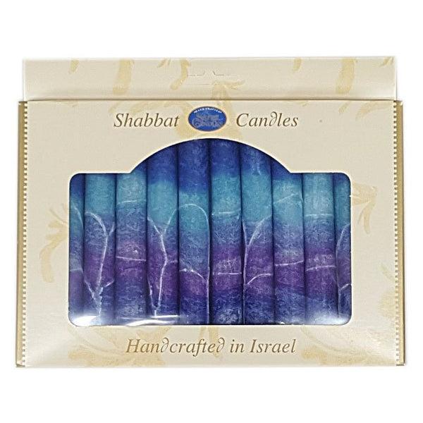 Shabbat Candles, Purples and Blues, Includes 12 Tapered Candles, Made in Israel