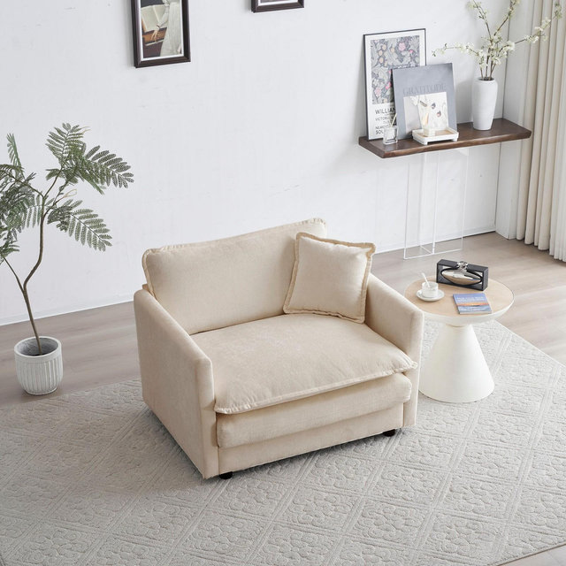 GDFStudio Alcott 41" W Chenille Upholstered Single Sofa with Waist Pillow, Beige