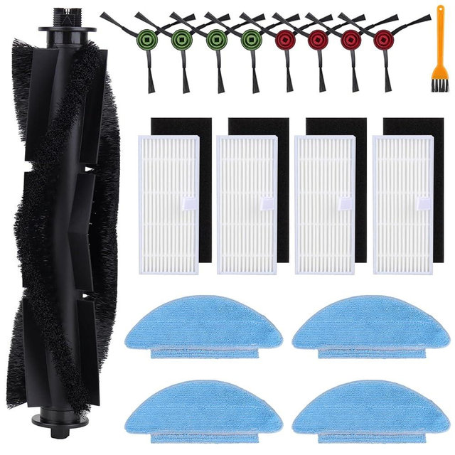 Replacement Parts for Tikom L9000,L8000,Lubluelu SL60D,HONITURE Q6 SE,Laresar L6 Nex Robotic Vacuum Cleaner - Spare Accessories - 1 Main Roller 8 Side Brushes 4 HEPA Filters 4 Mop Pads and 1 Brush