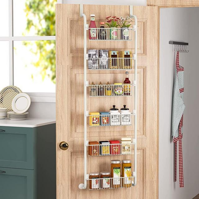1Easylife 6-Tier Over the Door Pantry Organizer, Heavy-Duty Metal Pantry Door Organizer with 6 Baskets, Hanging Storage Door Organization Kitchen Spice Rack (6x4.72"Width Baskets, White)